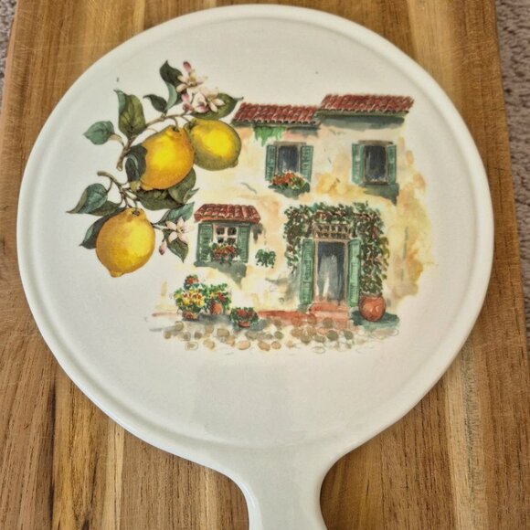 Ceramica Cuore Ceramic trivet Cheese Board Lemon Tuscan Villa Made in Italy - Picture 1 of 5